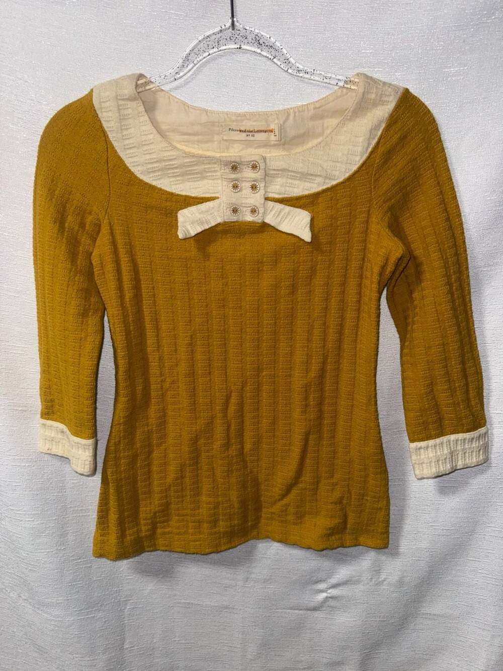 Pilcro Mustard Yellow Textured Long Sleeve Top with Button Detail